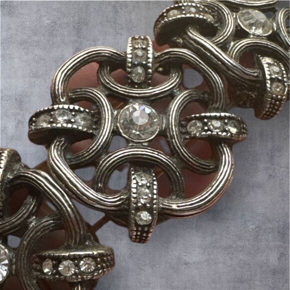 Y2K Vintage Womens Chunky Silver Toned Antiqued Gateway Rhinestone Bracelet 90's - Picture 3 of 4